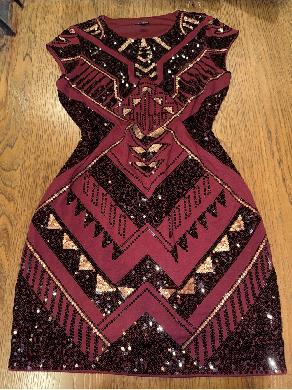 Express Burgundy and Rose Gold Sequin Bodycon Mini Dress